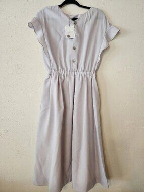 PLST Short-Sleeve Chiffon Midi A-Line Dress